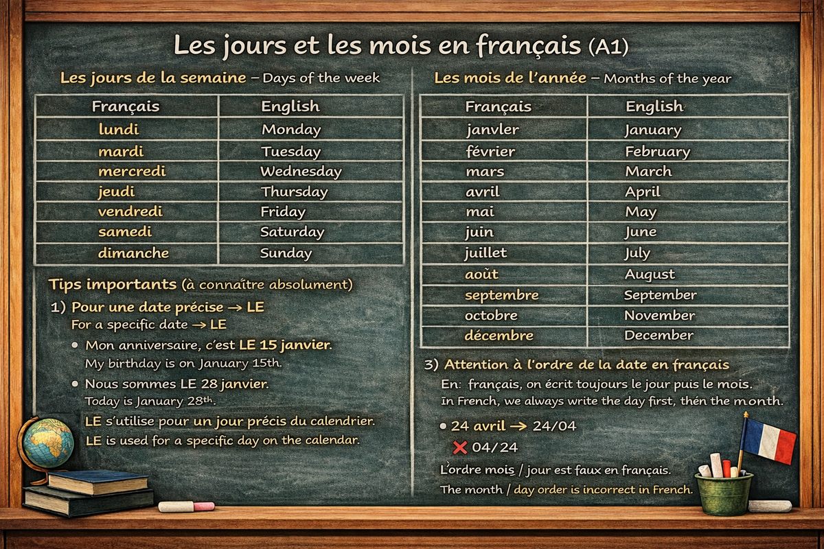 Les jours de la semaine et les mois de l’année - French days of the week and months of the year (Level A1)