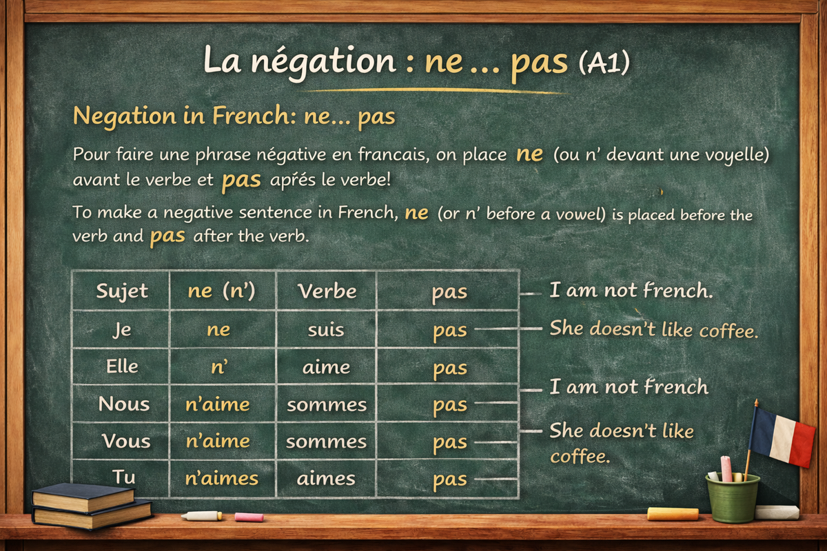 La négation : ne… pas - French negation: ne… pas (Level A1)
