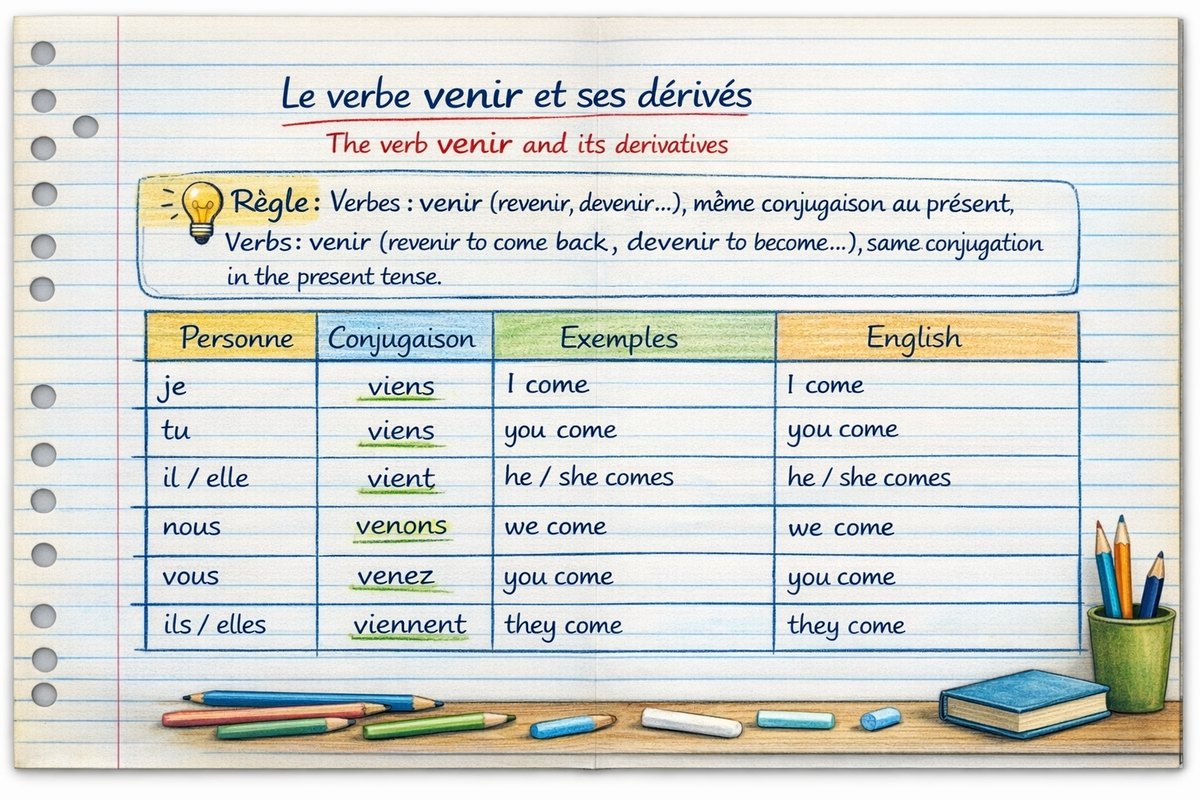 Le verbe venir et ses dérivés au présent - Le verbe venir et ses dérivés au présent (Level A1)