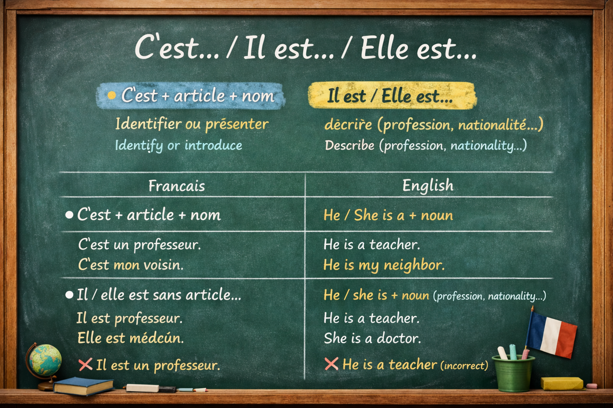 C’est…. Il/elle est… / Identifying vs describing: It is / He is / She is (Level A1)