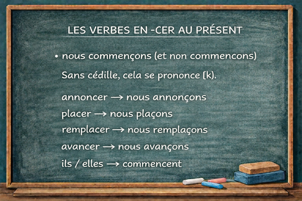Les verbes en -CER au présent - Verbs ending in -CER in the present tense (Level A1)