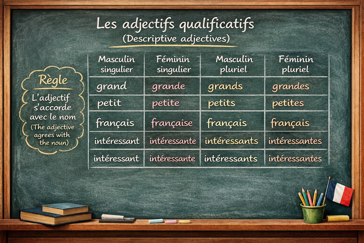 Les adjectifs qualificatifs - Adjectives (describing adjectives) (Level A1)