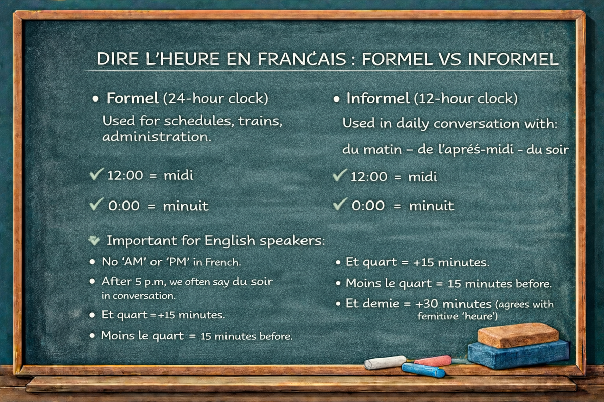 Dire l’heure en français : formel vs informel - Telling time in French: formal vs informal (Level A1)