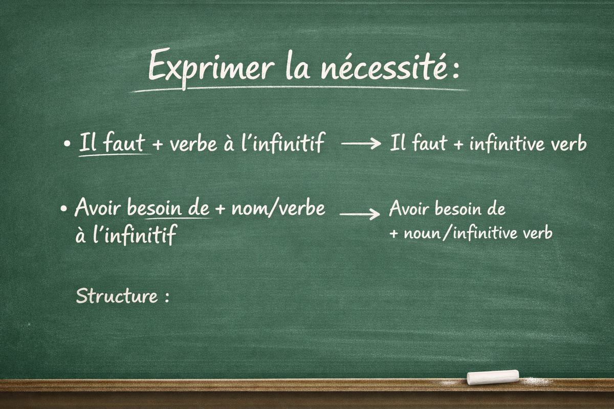 Exprimer la nécessité : Il faut / Avoir besoin de - Expressing necessity: Must / Have to / Need to (Level A1)