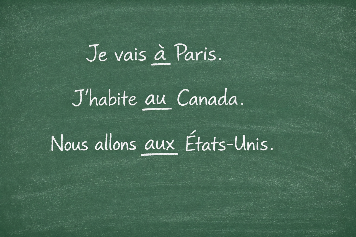 Prépositions devant les pays et les villes - Prepositions with countries and cities (Level A1)