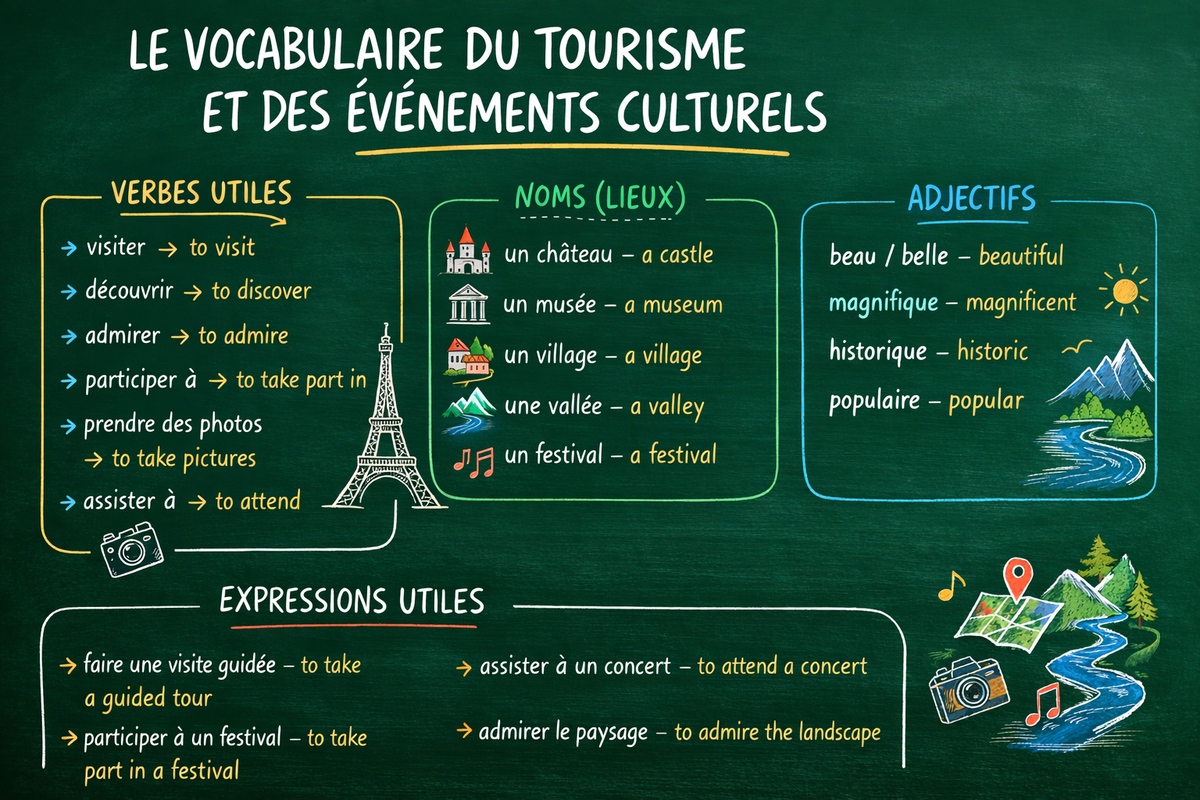 Le vocabulaire du tourisme et des événements culturels - The vocabulary of tourism and cultural events (Level A1)