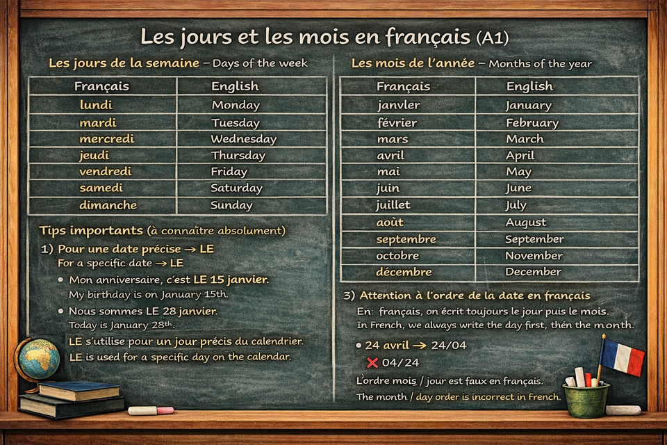 Les jours de la semaine et les mois de l’année - French days of the week and months of the year (Level A1)