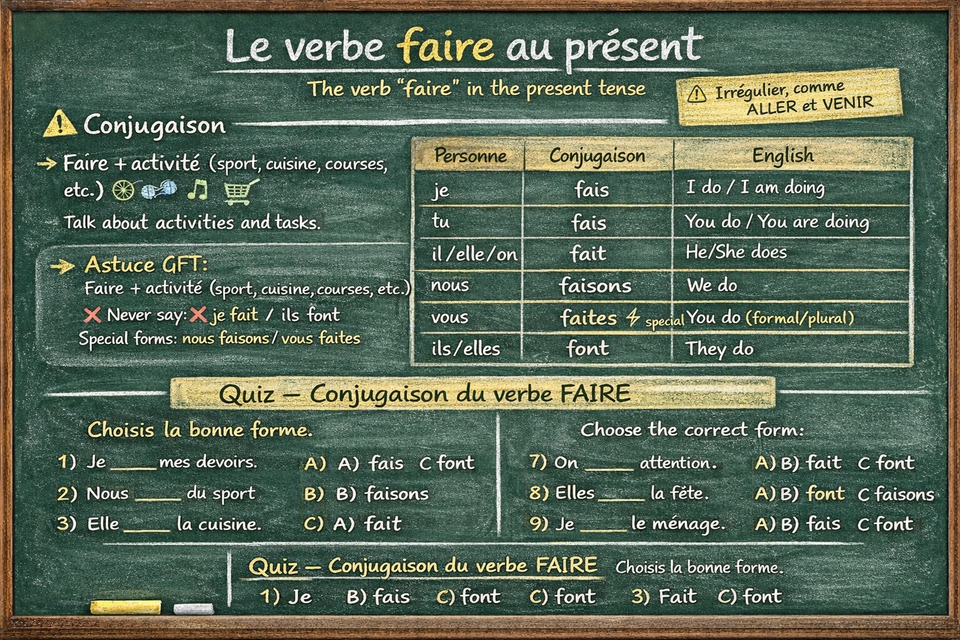 Le verbe faire au présent - The verb 'faire' in the present tense (level A1)