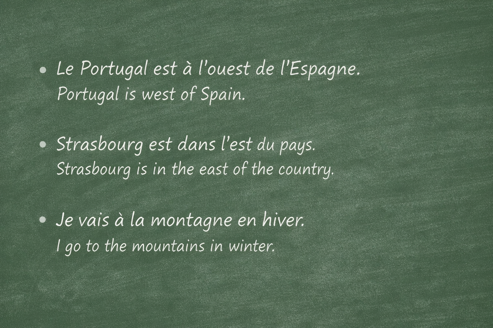 Les préposition pour situer un lieu  et indiquer les saisons - Prepositions for locating a place and indicating seasons (A1)